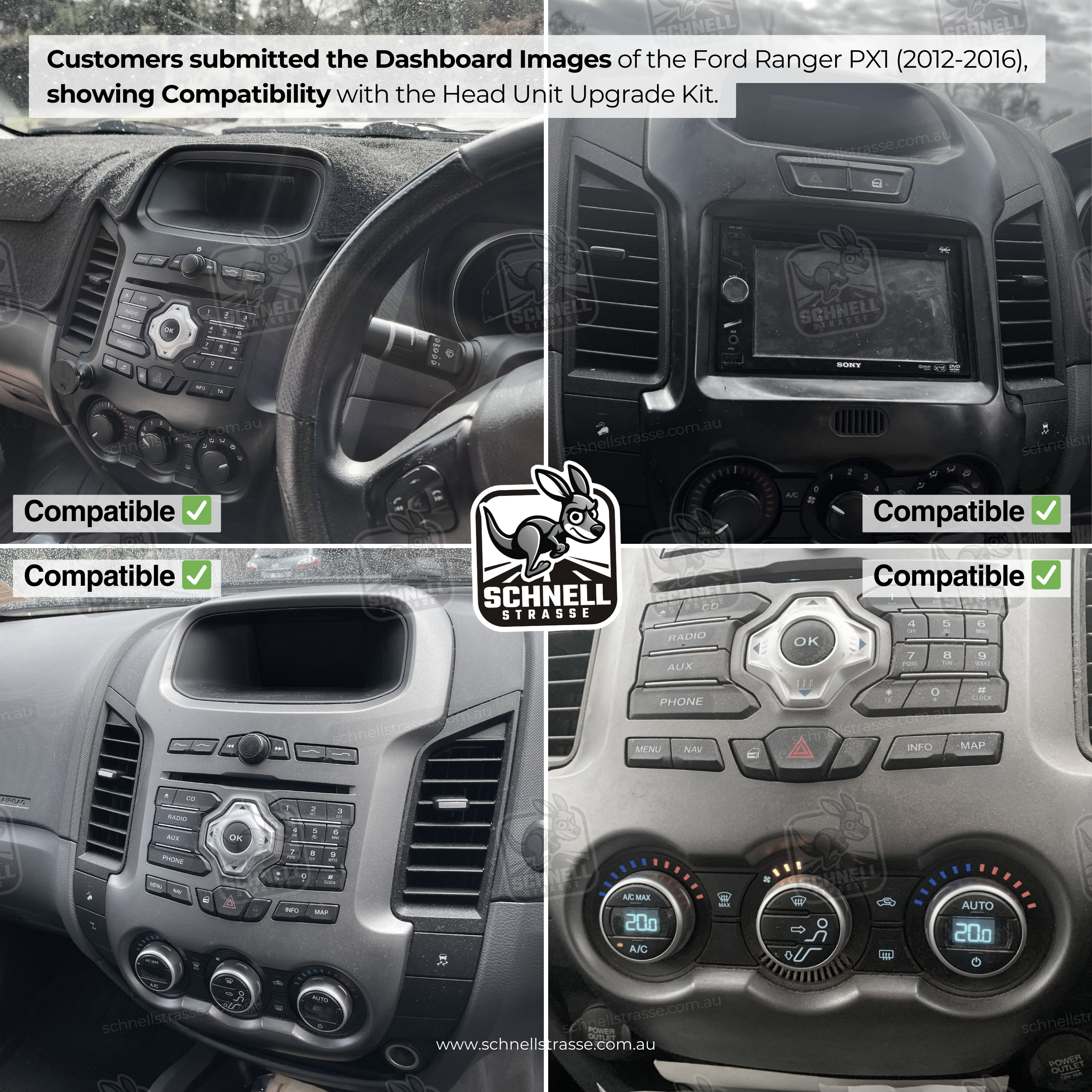 Ford Ranger PX1 (2012-2016) Fascia Kit - Premium Matte Finish, Retains Factory Controls, 9'' & 13.3'' Screen Compatible