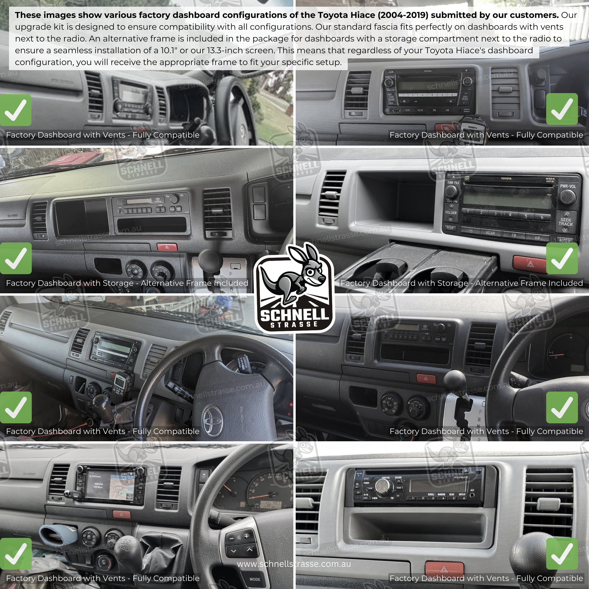 Toyota HiAce (2004-2019) Fascia Kit - Premium Matte Finish, 10.1'' & 13.3'' Screen Compatible, Retains Factory Features