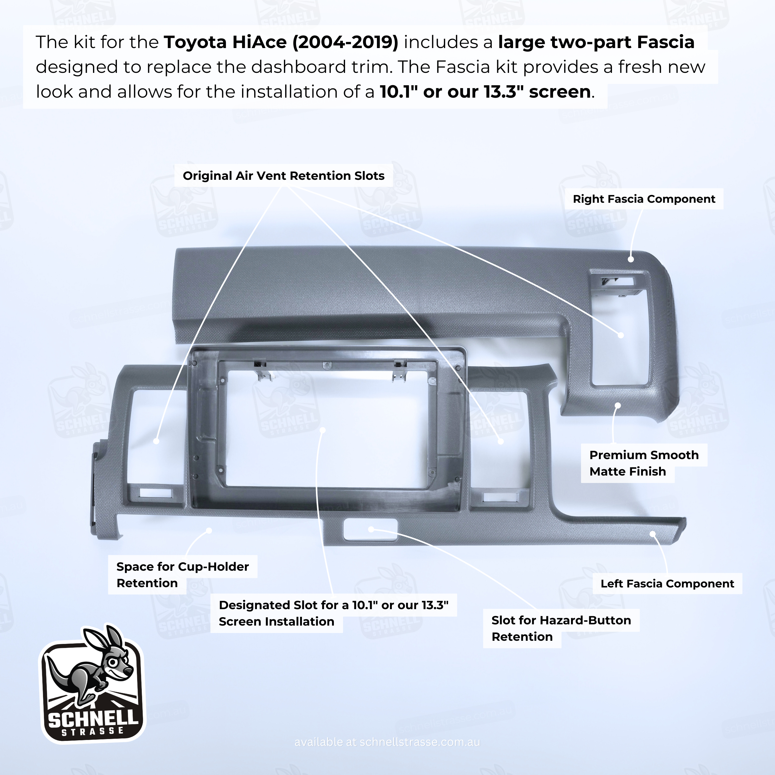 Toyota HiAce (2004-2019) Fascia Kit - Premium Matte Finish, 10.1'' & 13.3'' Screen Compatible, Retains Factory Features