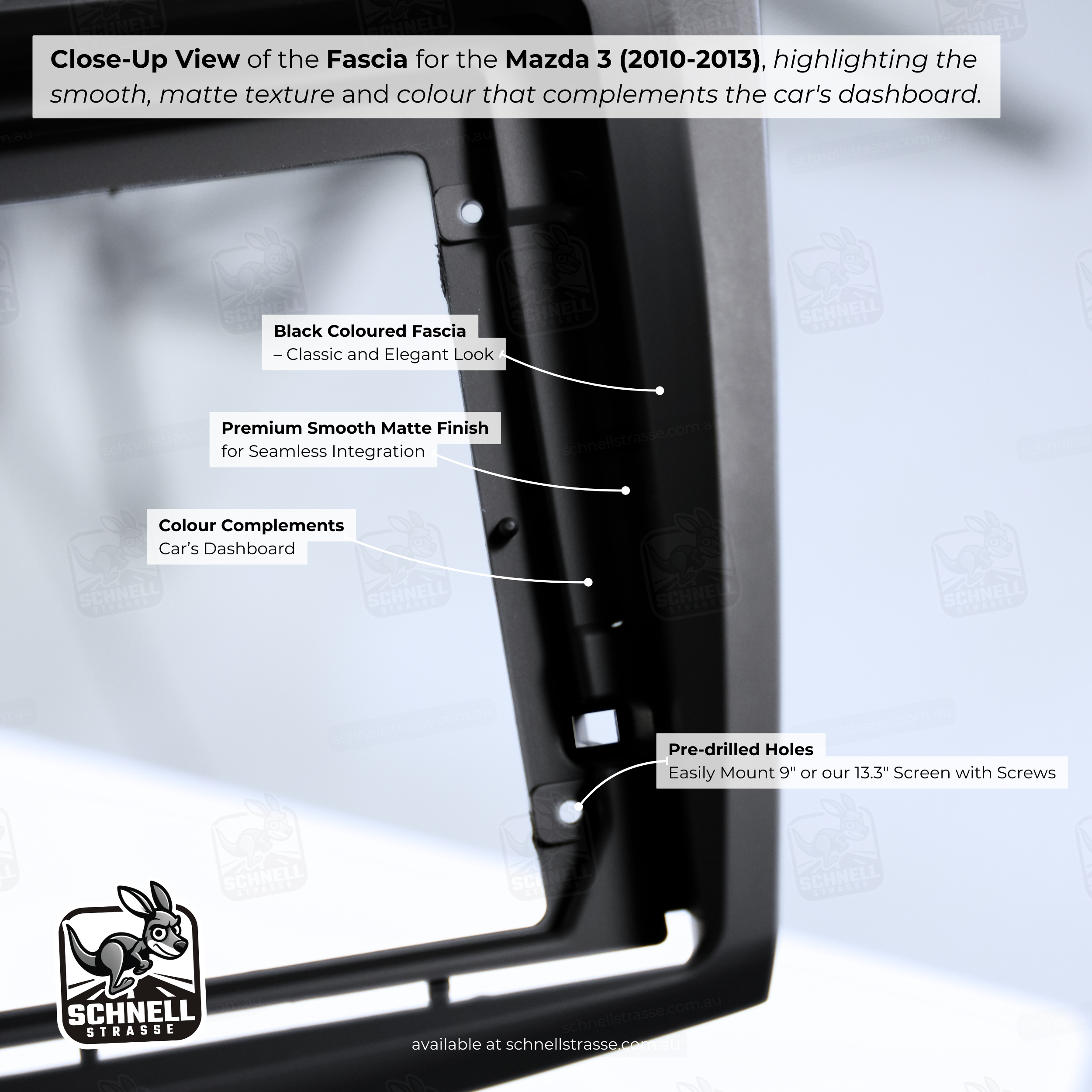 Mazda 3 (2010-2013) Fascia Kit - Premium Matte Finish, 9'' & 13.3'' Screen Compatible, Pre-Drilled Holes for Easy Installation