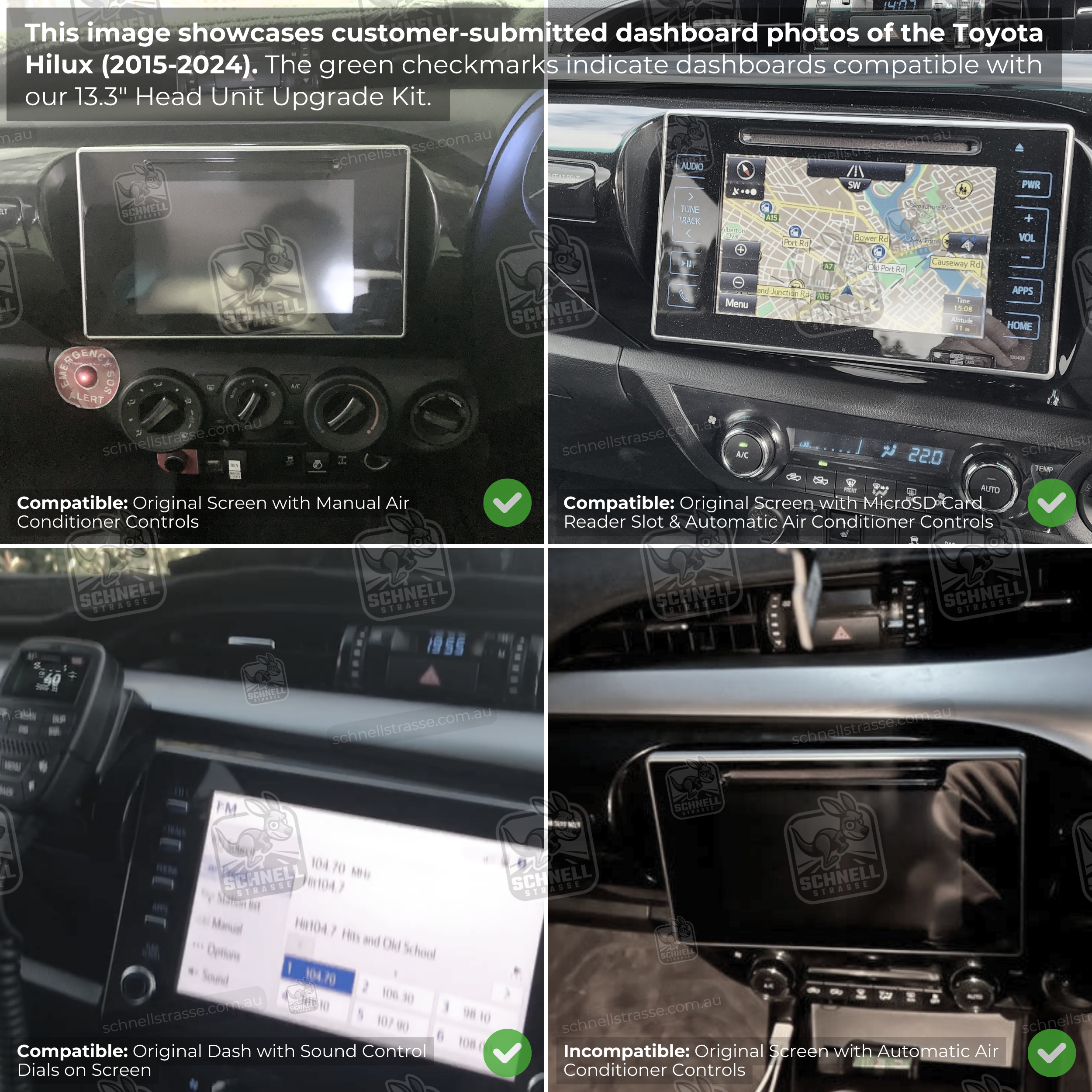 Toyota Hilux 13.3'' Head Unit Upgrade Kit (2015-2024) - Plug & Play with Apple CarPlay, Android Auto, and Touchscreen Display