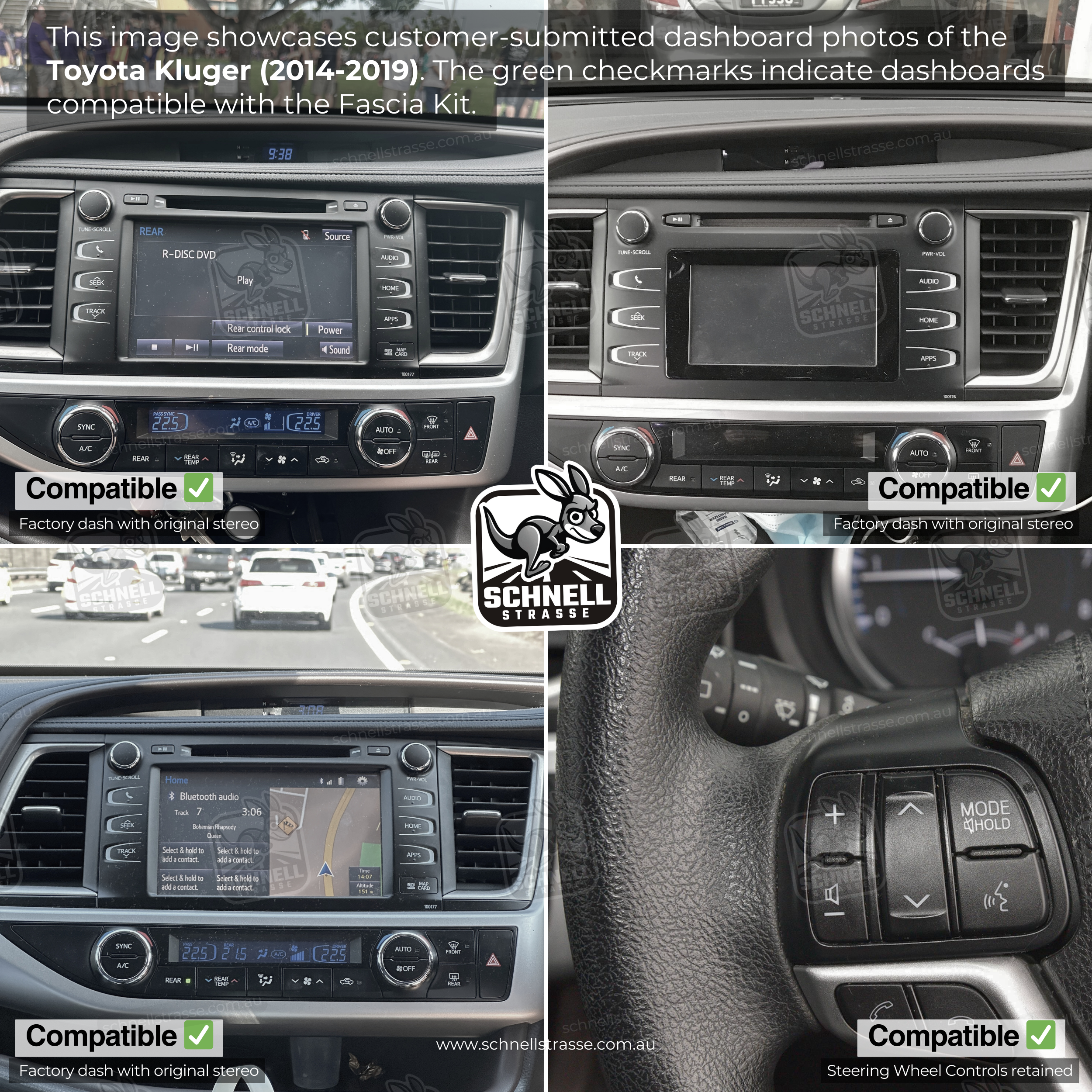 Toyota Kluger (2014-2019) Fascia Kit - Premium Matte Finish, 9'' & 13.3'' Screen Compatible, Seamless Dashboard Integration