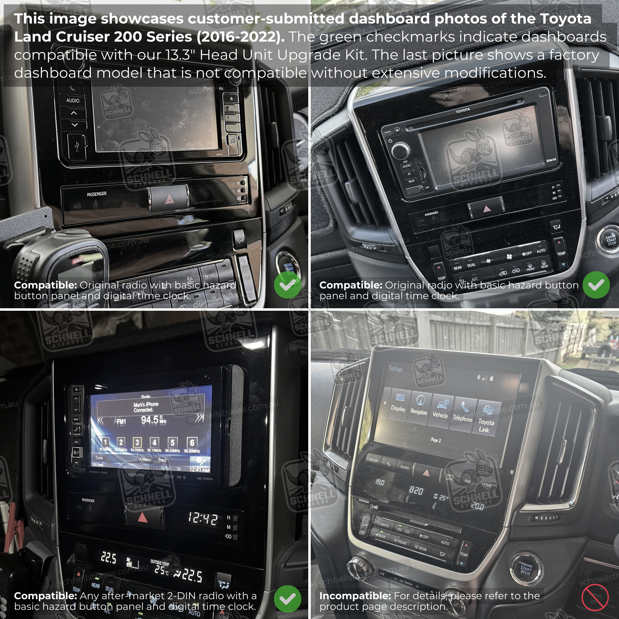 Toyota Land Cruiser 200 Series 13.3'' Head Unit Upgrade Kit (2016-2022) - Plug & Play with Apple CarPlay, Android Auto, and Touchscreen Display