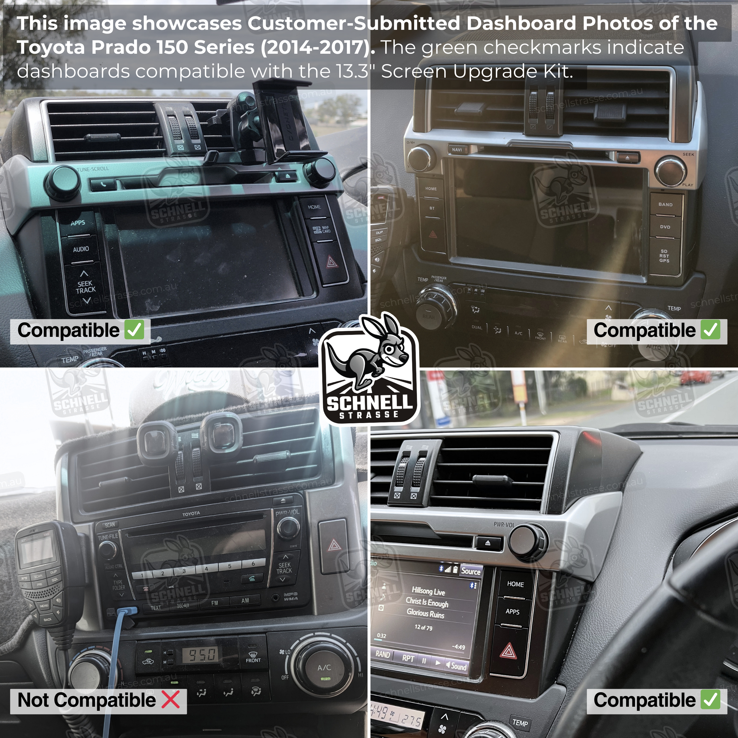 Toyota Prado 150 Series 13.3'' Head Unit Upgrade Kit (2014-2017) - Plug & Play with Apple CarPlay, Android Auto, and Touchscreen Display